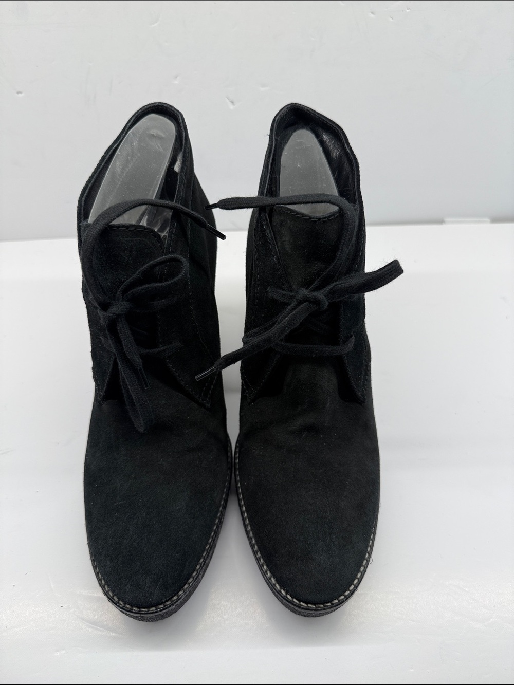 Aquatalia Black Suede Lace-Up Wedge Ankle Boots